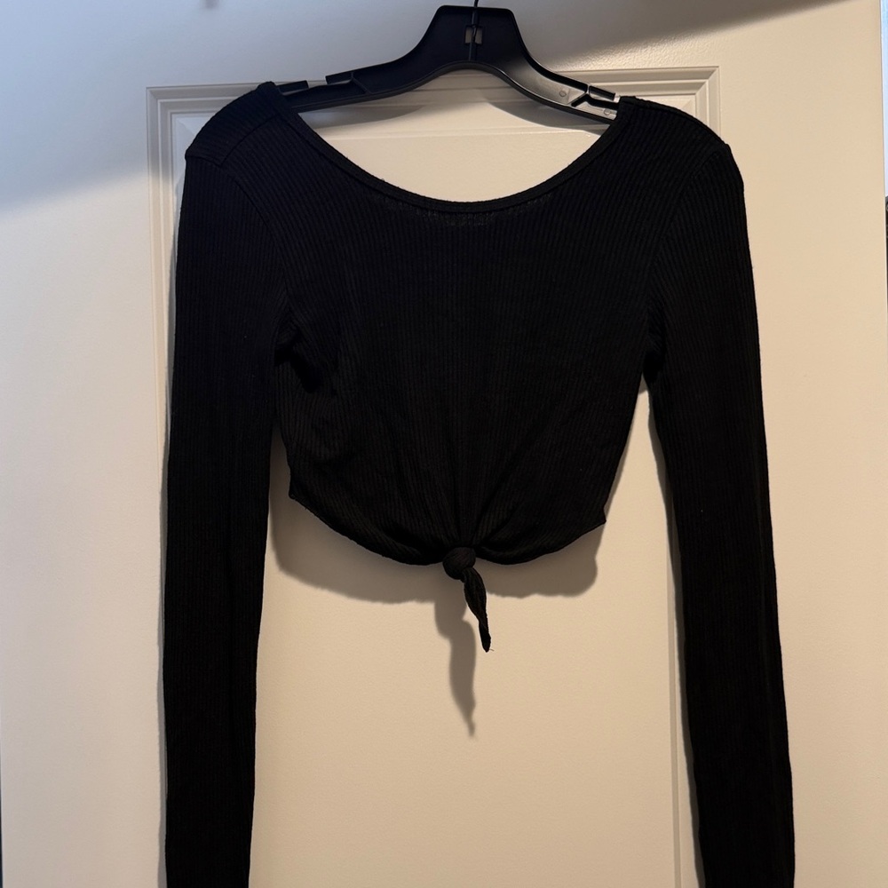 Spiritual Gangster black ribbed ballet long sleeve crop top Small